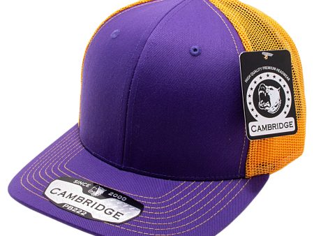 PB222-PURPLE-GOLD CAMBRIDGE TRUCKER HAT on Sale