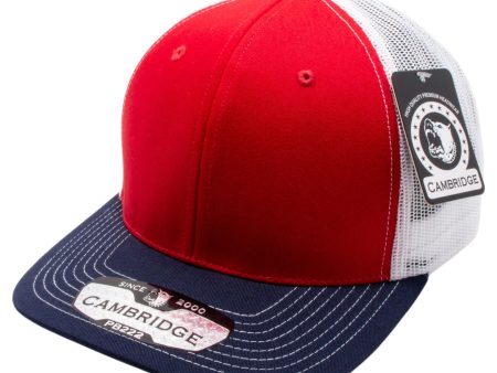 PB222T-RED-WHITE-NAVY CAMBRIDGE TRUCKER HAT Online Sale