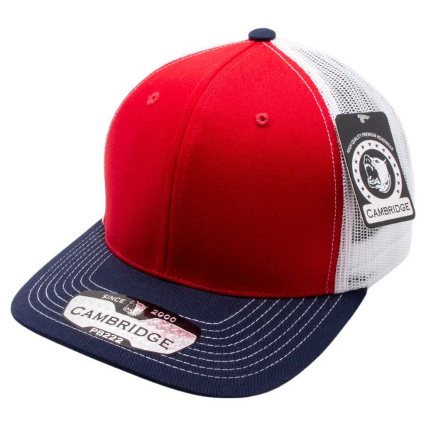 PB222T-RED-WHITE-NAVY CAMBRIDGE TRUCKER HAT Online Sale