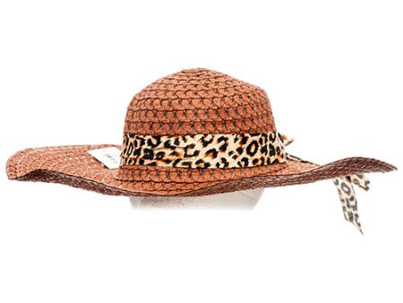 WHOLESALE SUMMER HAT W LEOPARD RIBBON ASST COLOR SOLD BY CASE For Cheap