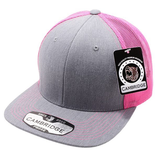 PB222H-HEATHER GRAY-PINK CAMBRIDGE TRUCKER HAT Hot on Sale