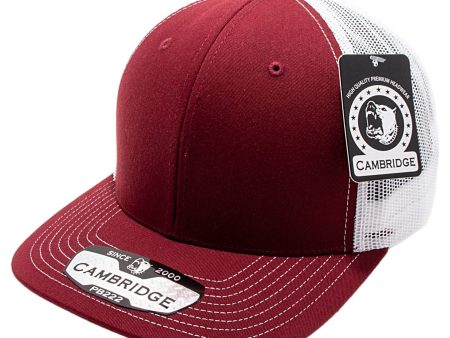 PB222-BURGUNDY-WHITE CAMBRIDGE TRUCKER HAT For Sale