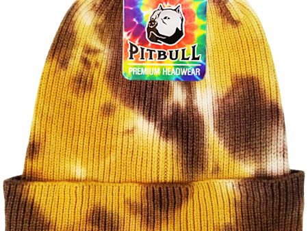 PB266 [BROWN MUSTARD] TIE DYE CUFFED KNIT BEANIE HATS on Sale