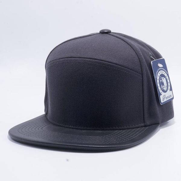 PB155 [CHARCOAL BLACK] WOOL BLEND LEATHER SNAPBACK HATS Cheap