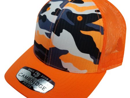 PB251 [N.ORANGE CAMO] CAMBRIDGE 6 PANEL CAMO TRUCKER HAT Cheap