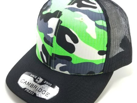 PB251 [N.GREEN CAMO BLACK] CAMBRIDGE 6 PANEL CAMO TRUCKER HAT on Sale