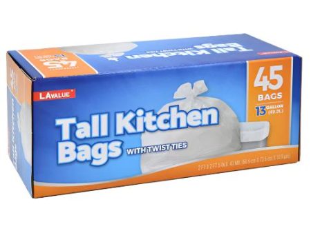 WHOLESALE TALL KITCHEN BAGS 13GAL 45CT W  TWIST TIES SOLD BY CASE For Sale